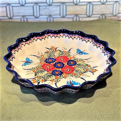 BUTTERFLY MERRY MAKING 13" Stoneware Quiche/Pie Dish, Signature Edition